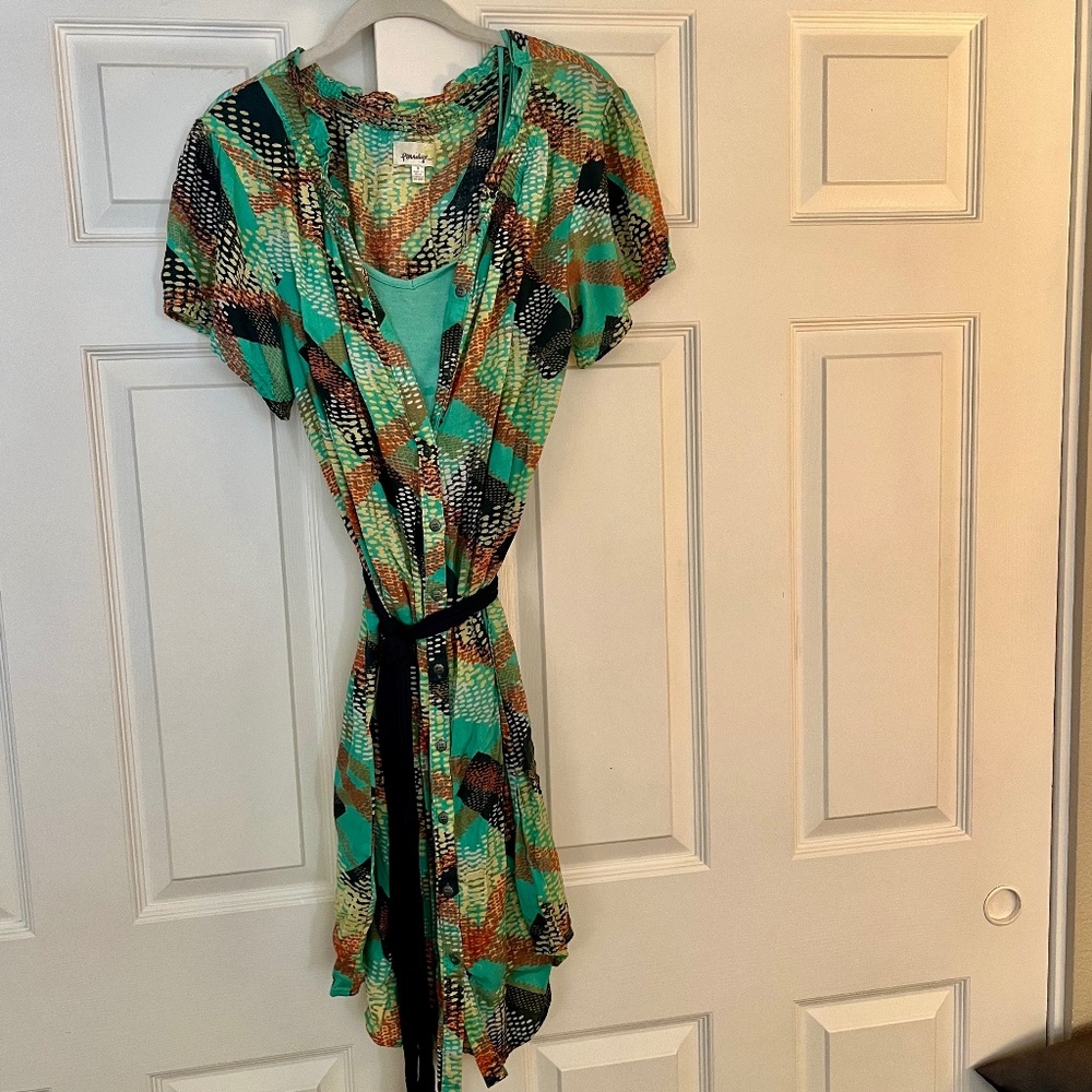 Anthropologie Porridge Sprightly Fall Cotton Green Shirt Dress